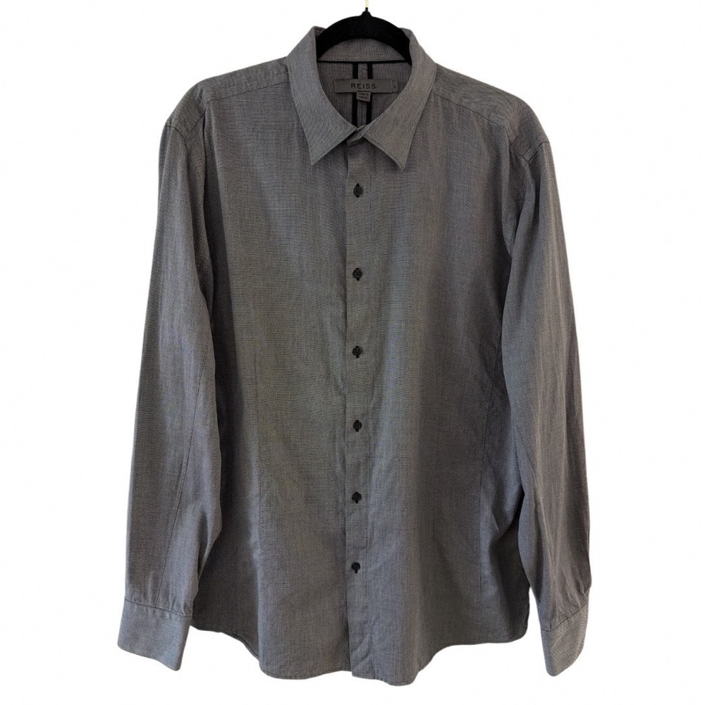 Reiss Mens XL Grey Textured Cotton Long Sleeve Button Down Shirt
